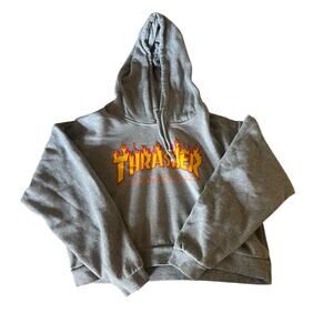 Thrasher Magazine Womens Grey Cropped Flame Sweatshirt Hoodie Small